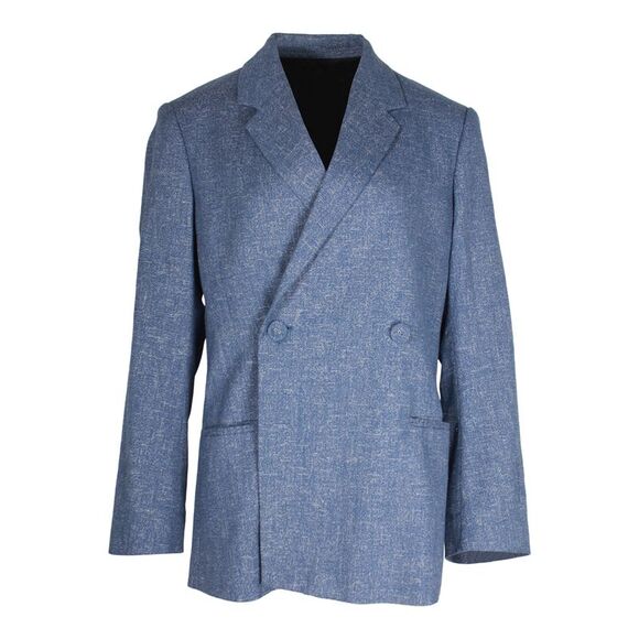 Totême Loreo Oversized Double-Breasted Mélange Blazer In Blue Cotton - Picture 1 of 5